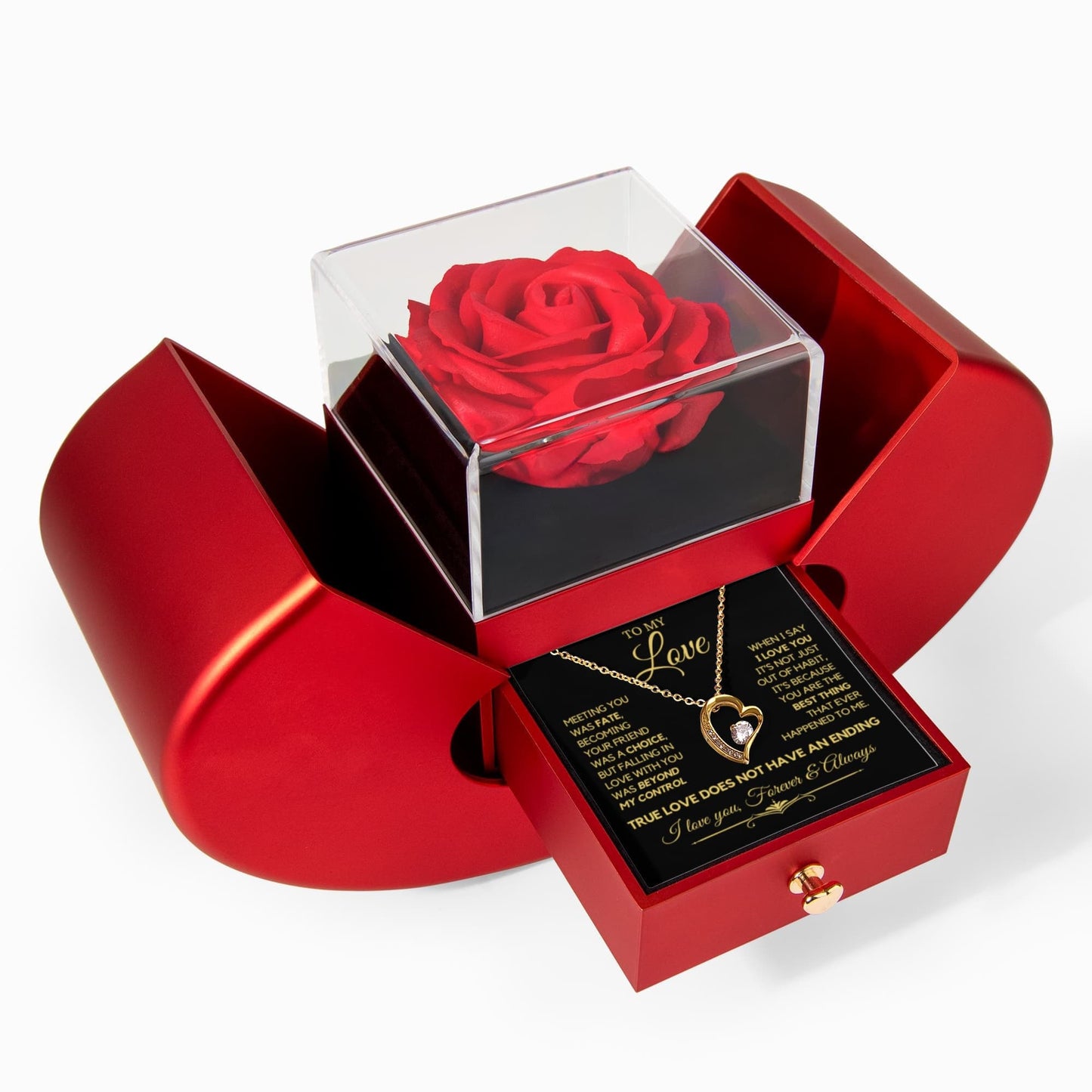 To My Love - True Love Does Not Have an Ending - Necklace with Red Heart Rose Box