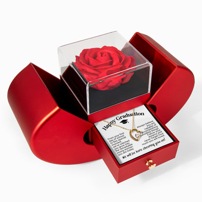 Happy Graduation Necklace in Red Heart Rose Box