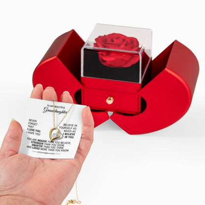 Granddaughter Love Necklace with Red Heart Rose Box