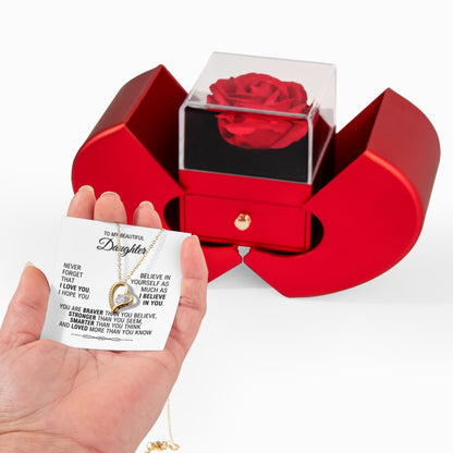 Daughter Love Necklace with Red Heart Rose Box