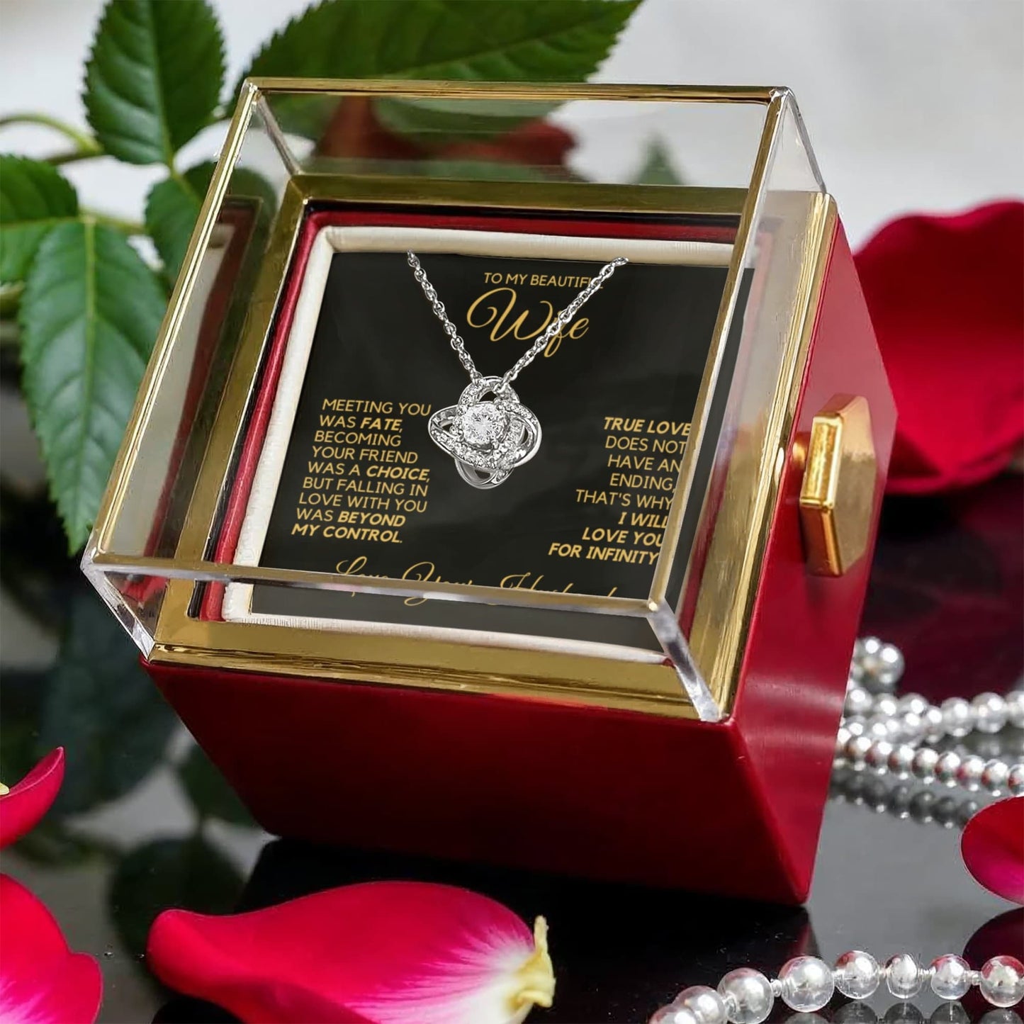 To My Wife - Infinite Love - Necklace with Rotating Rose Gift Box