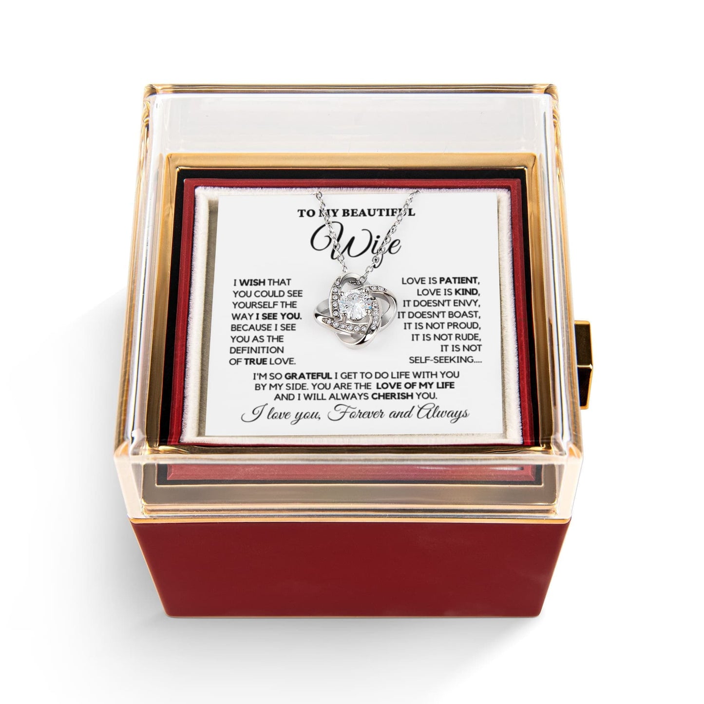 To My Wife - My True Love - Necklace with Rotating Rose Gift Box