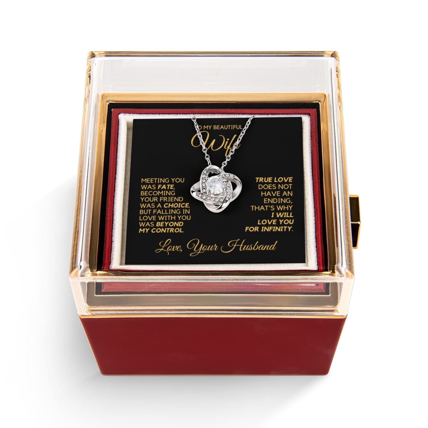 To My Wife - Infinite Love - Necklace with Rotating Rose Gift Box
