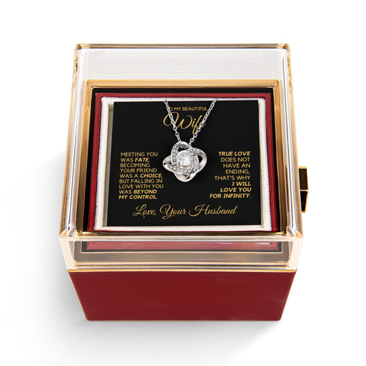 To My Wife - Infinite Love - Necklace with Rotating Rose Gift Box