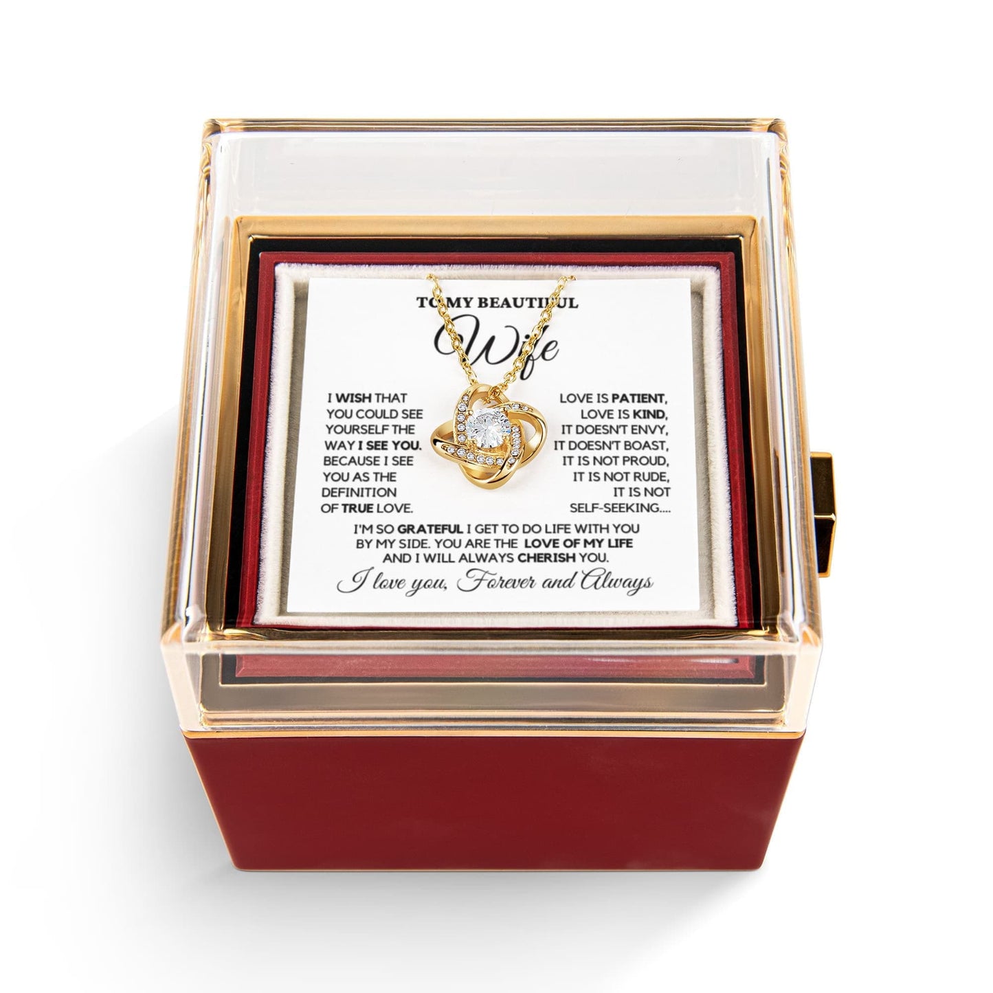 To My Wife - My True Love - Necklace with Rotating Rose Gift Box
