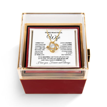 To My Wife - My True Love - Necklace with Rotating Rose Gift Box