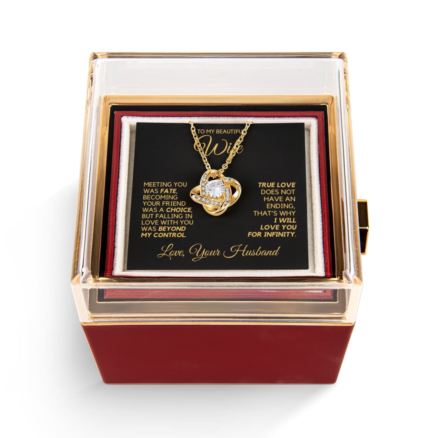 To My Wife - Infinite Love - Necklace with Rotating Rose Gift Box