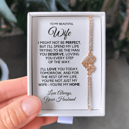 Photo of the 18K gold finish bracelet on the message card in the gift box