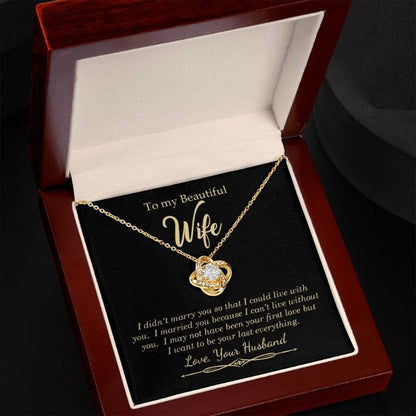 To My Beautiful Wife - I Can't Live Without You - Necklace - Gold Plated - Mahogany-style box